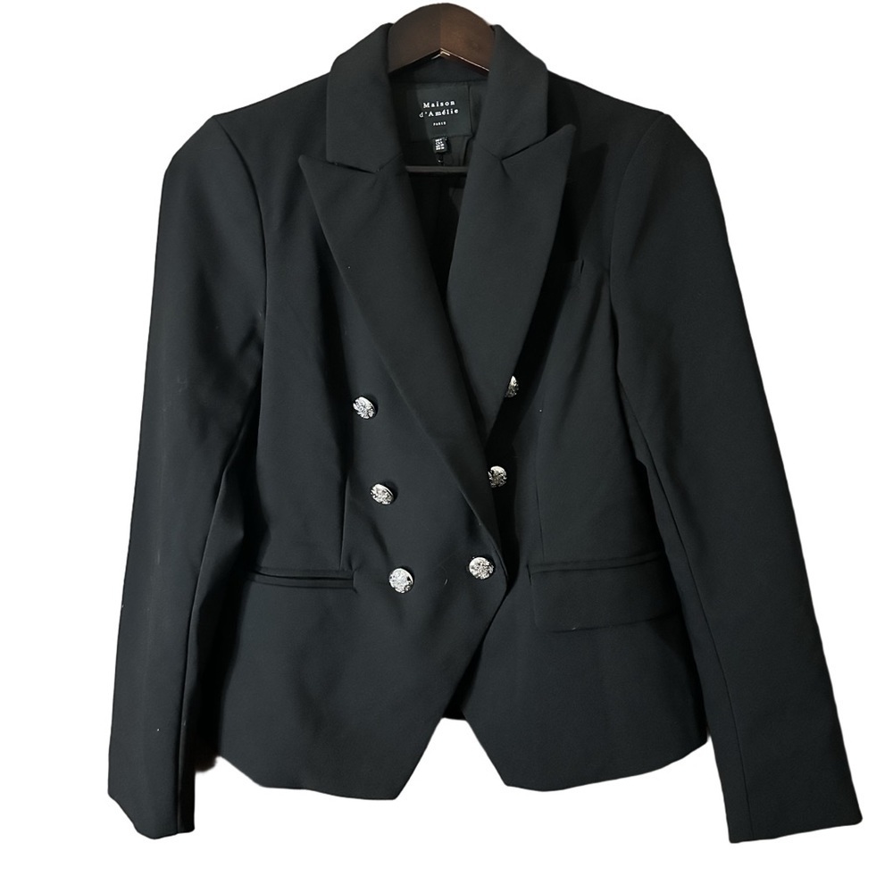 Maison d’Amelie Majestic Double-Breasted Black Nautical-Inspired Button Blazer 6